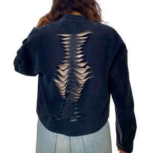 Sandro | Suede Cut Out Back Bomber Jacket Dark Blue